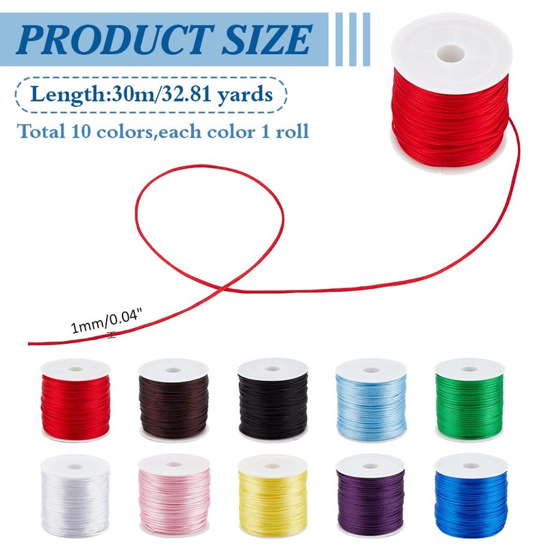 PH PandaHall 328 Yards 1mm Satin Nylon String Rattail Cord Satin Silk Cord Beading String Satin String Thread for Kumihimo Macrame Friendship Bracelet Chinese Knot Dream Catchers Braid Hair 10 Colors - Image 3
